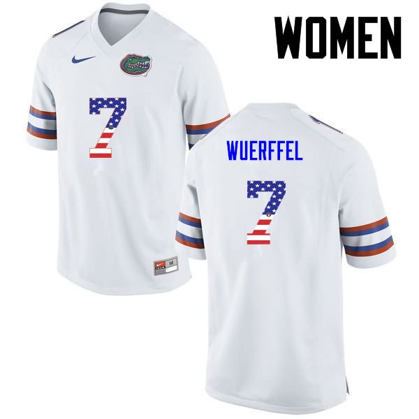 NCAA Florida Gators Danny Wuerffel Women's #7 USA Flag Fashion Nike White Stitched Authentic College Football Jersey RIT6164KH